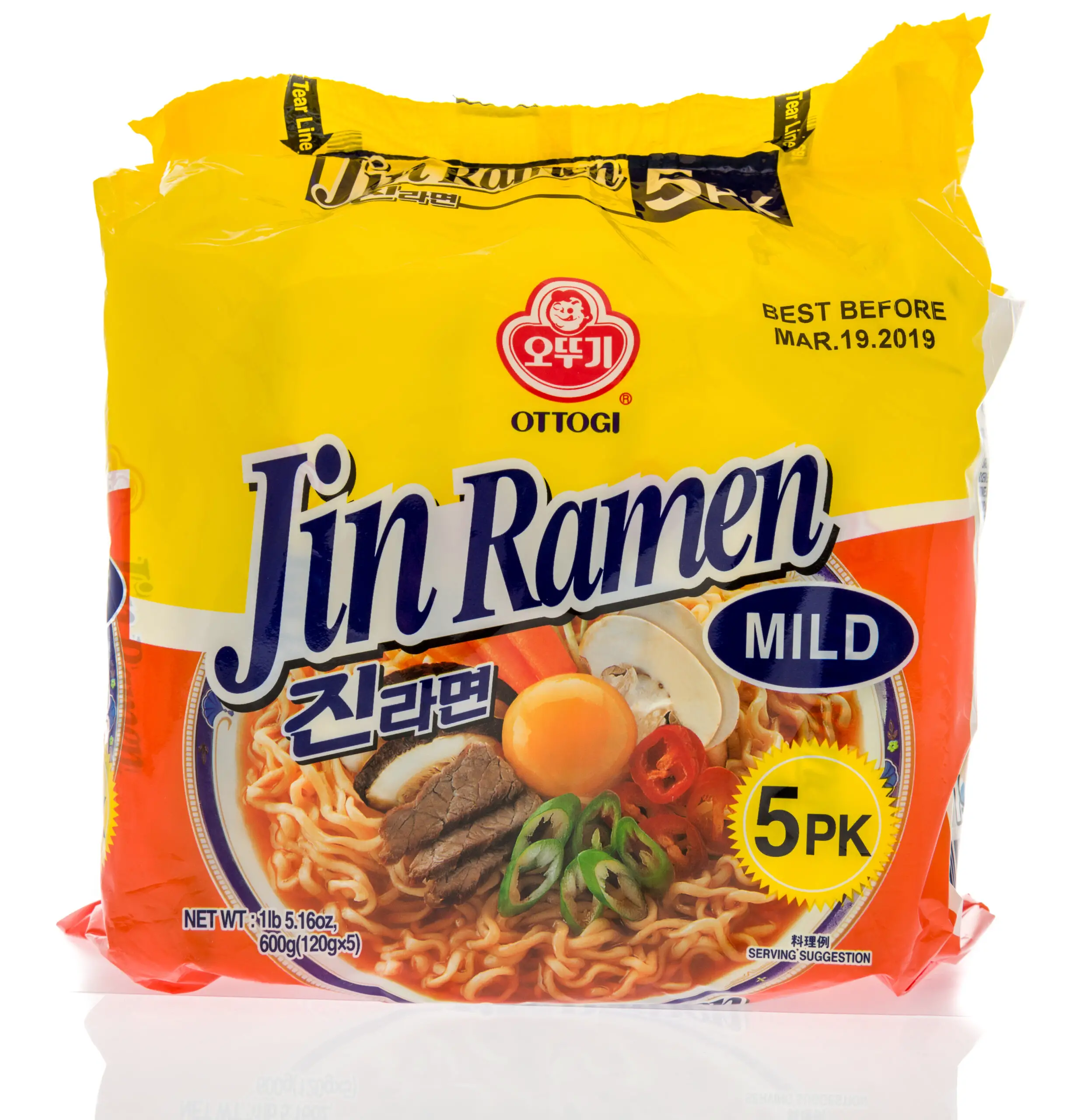 7 October 2018: A package of Ottogi Jin Ramen noodles on an isolated background