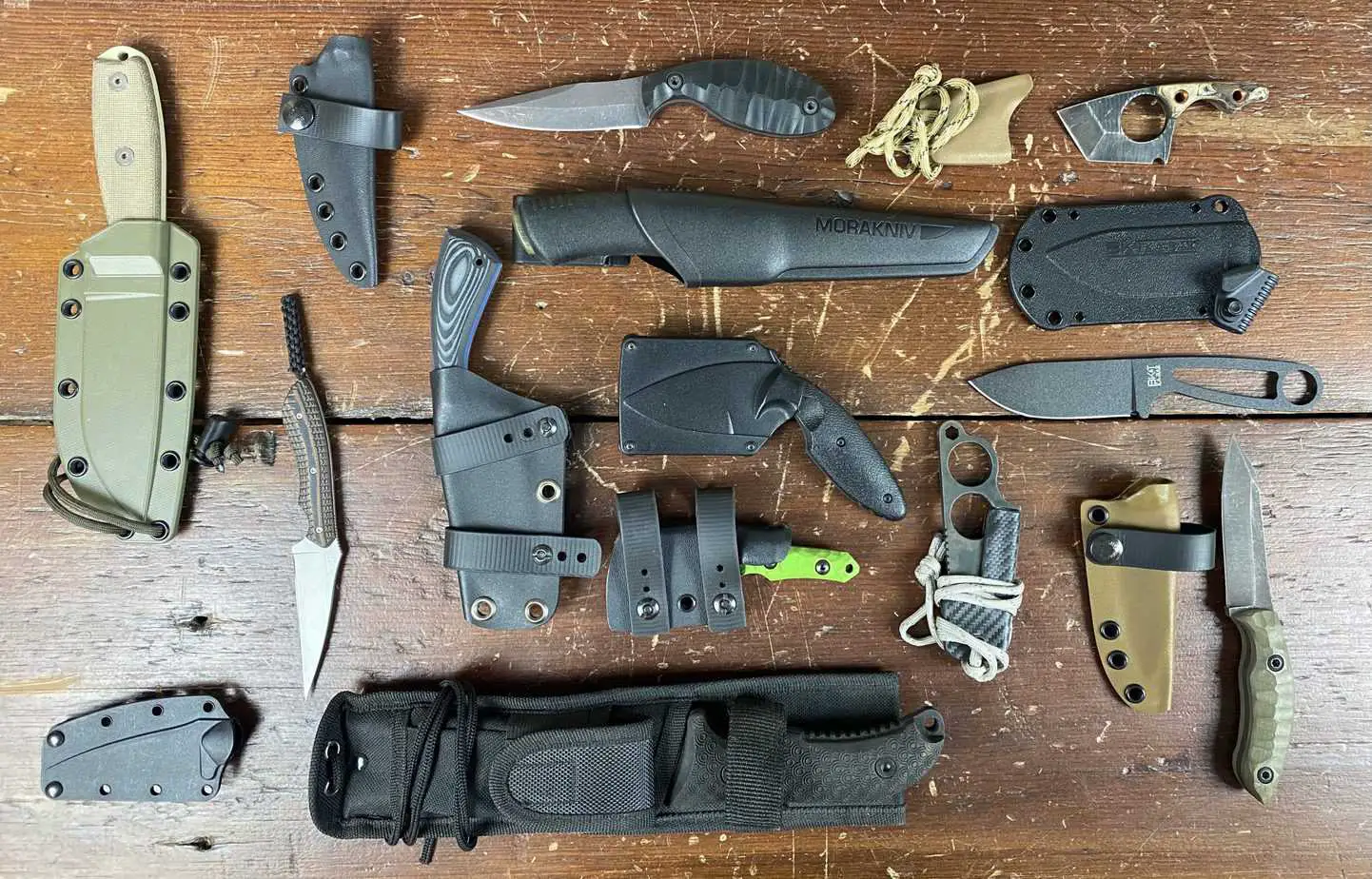 assortment of EDC fixed blade knives